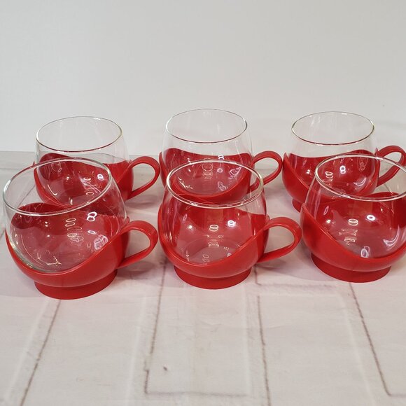COOL Vintage Melitta Space Age Design 1970s Glass Cups Mugs Set of 6 MCM - Picture 1 of 6